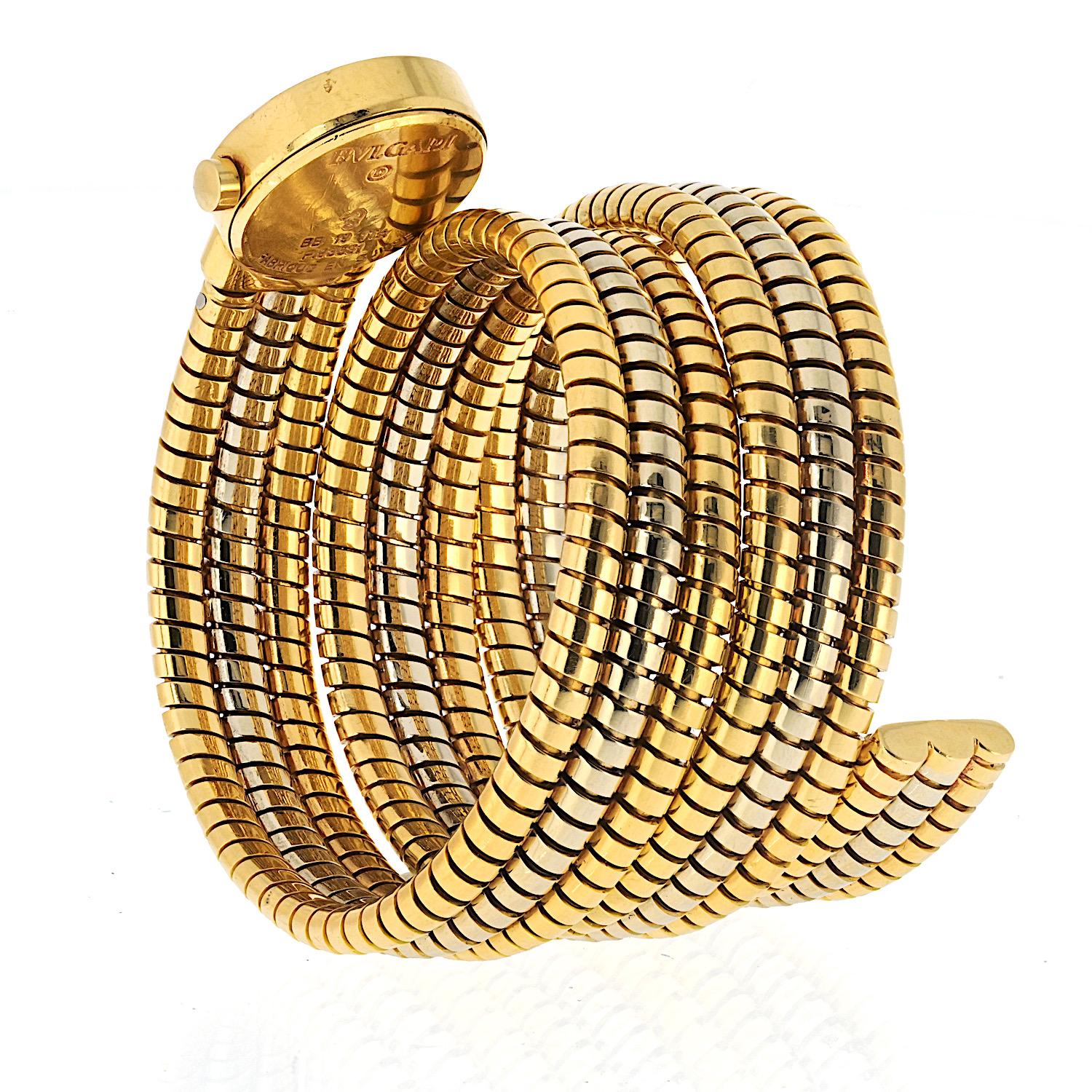 Bvlgari Tubogas 18K Tri Tone BB 19 1T Serpenti Runde schwarze Zifferblattuhr im Angebot 2