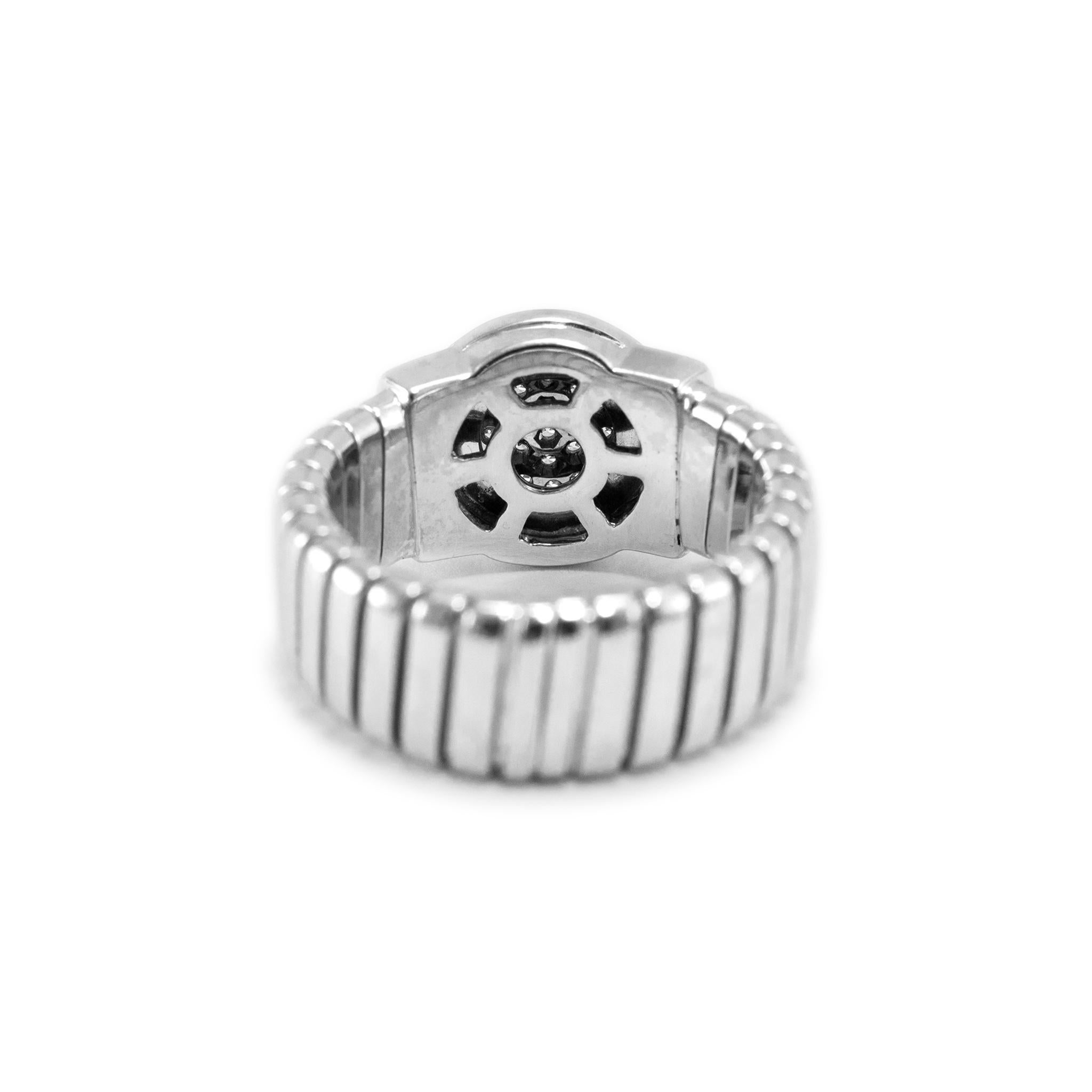 Women's or Men's Bvlgari Bvlgari Tubogas 18K White Gold Circle Pave Diamond Cocktail Ring For Sale