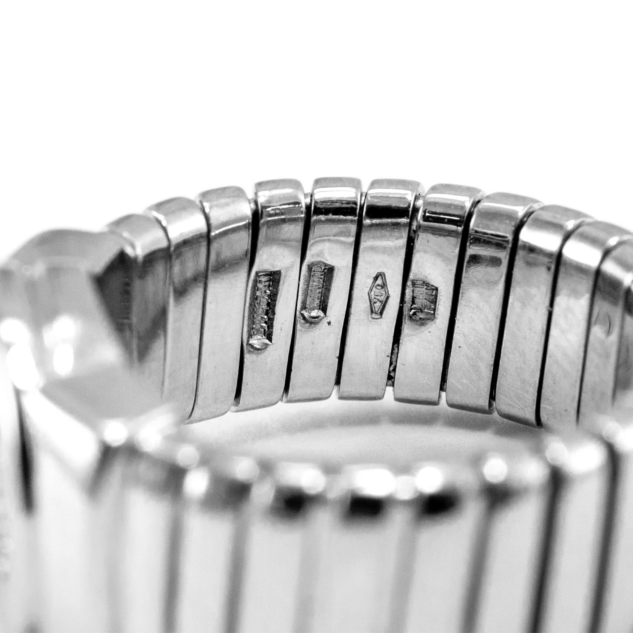 Bvlgari Bvlgari Tubogas 18K White Gold Circle Pave Diamond Cocktail Ring For Sale 1