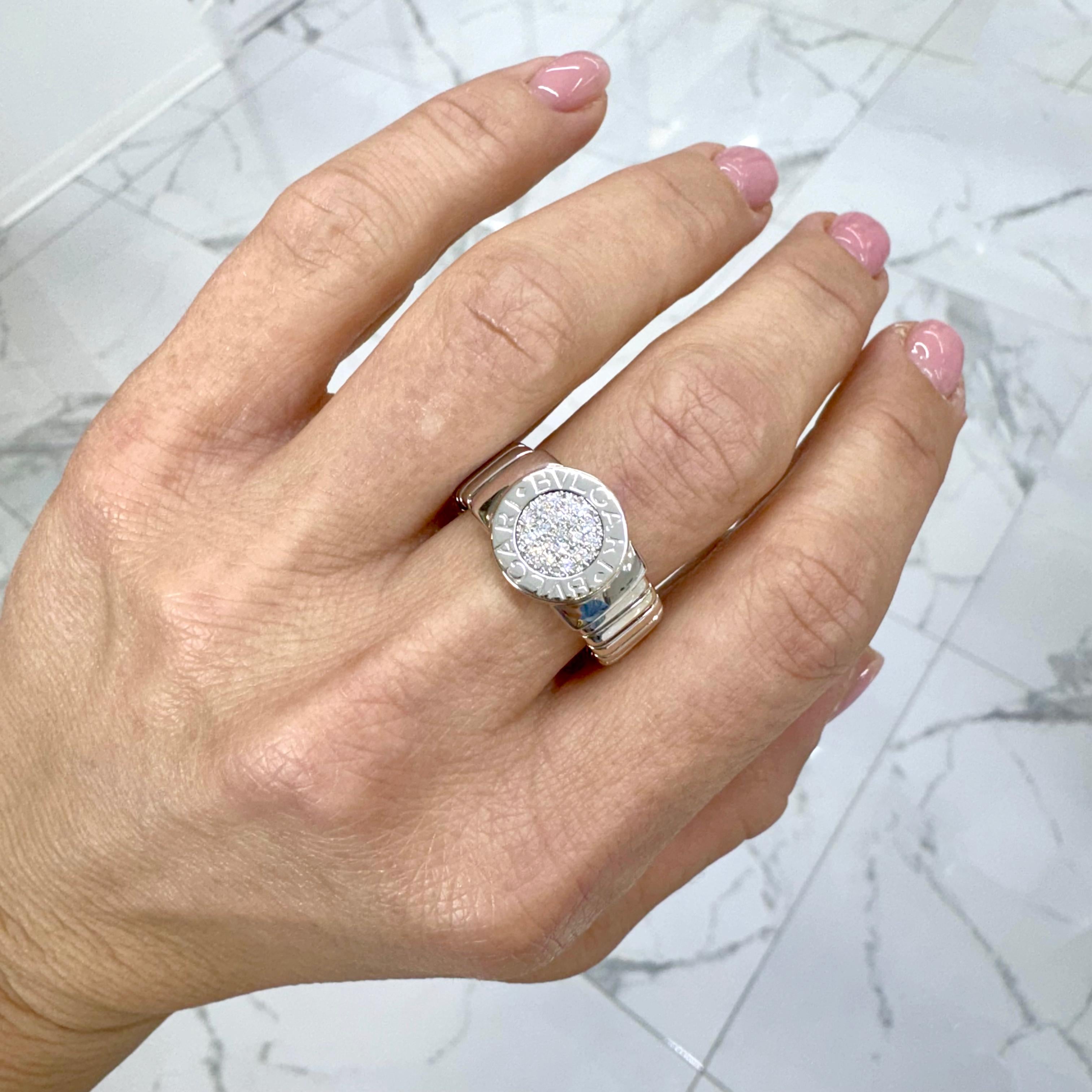 Bvlgari Bvlgari Tubogas 18K White Gold Circle Pave Diamond Cocktail Ring For Sale 2