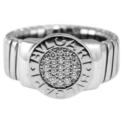 Bvlgari Bvlgari Tubogas 18K White Gold Circle Pave Diamond Cocktail Ring