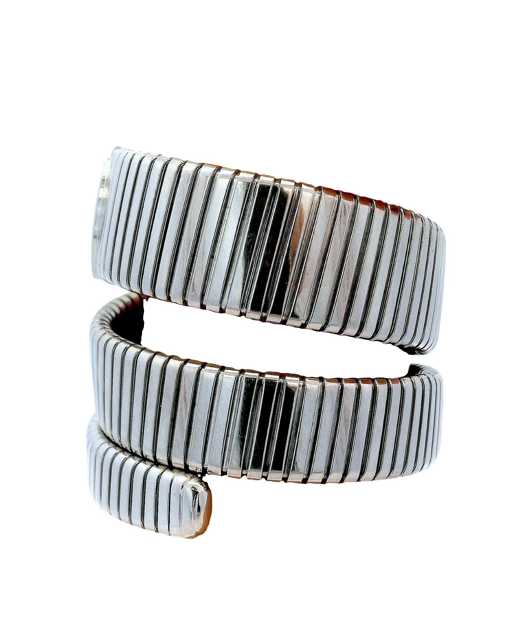 Women's Bvlgari Tubogas 18K White Gold W/Jaeger-LeCoultre Movement Vintage Watch For Sale
