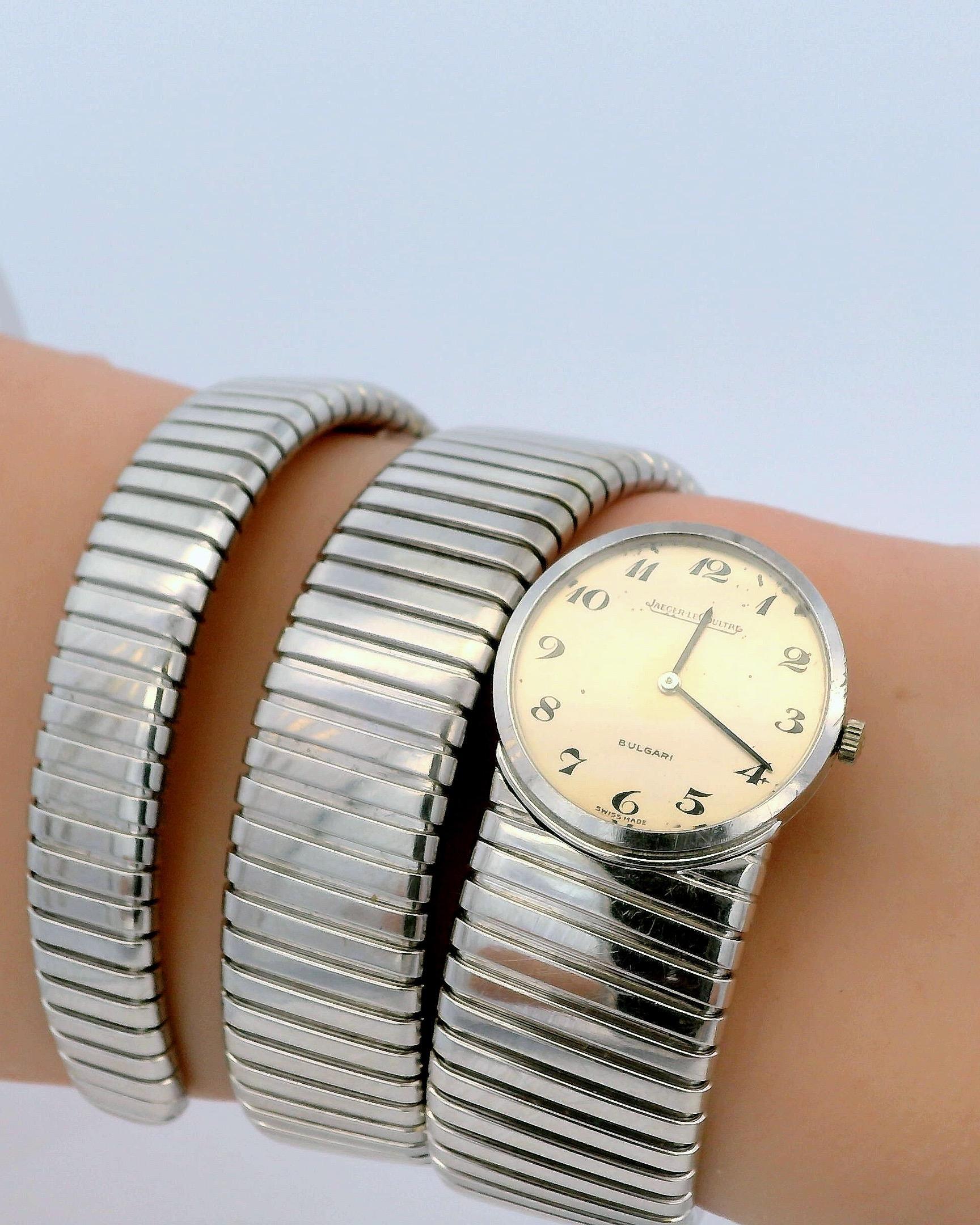 Bvlgari Tubogas 18K White Gold W/Jaeger-LeCoultre Movement Vintage Watch For Sale 1