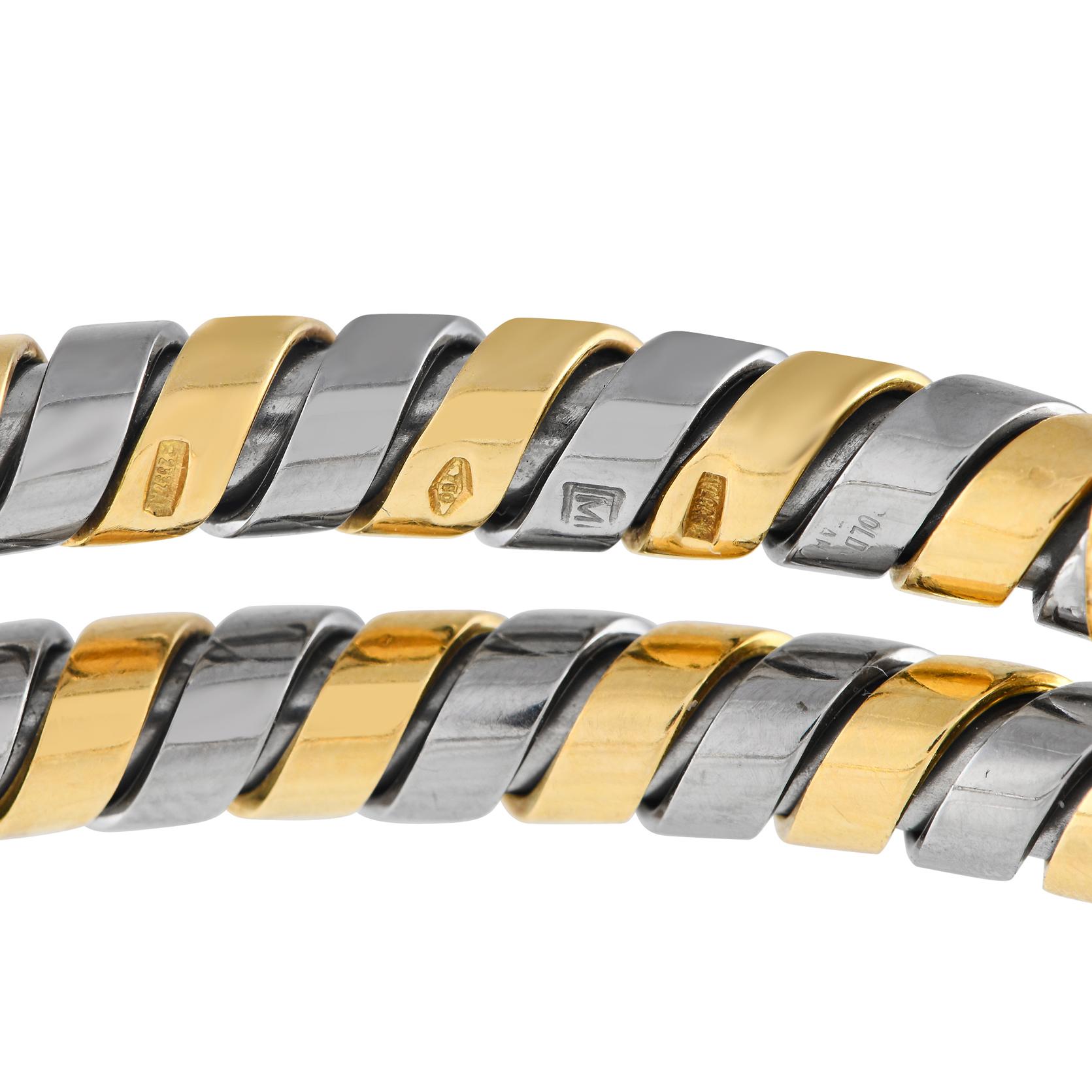 Bvlgari Tubogas Spiral-Armreif aus 18 Karat Gelbgold und Edelstahl im Zustand „Hervorragend“ in Southampton, PA