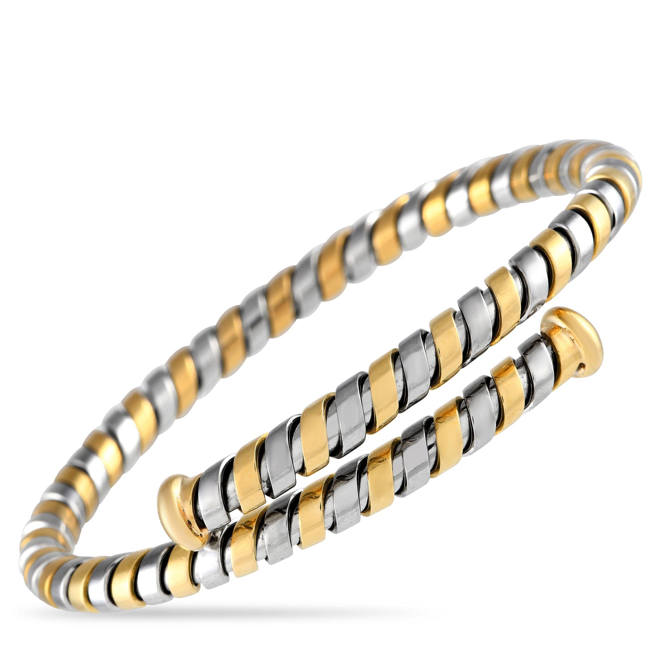 Women's Bvlgari Tubogas 18K Yellow Gold and Stainless Steel Coil Bangle Bracelet For Sale