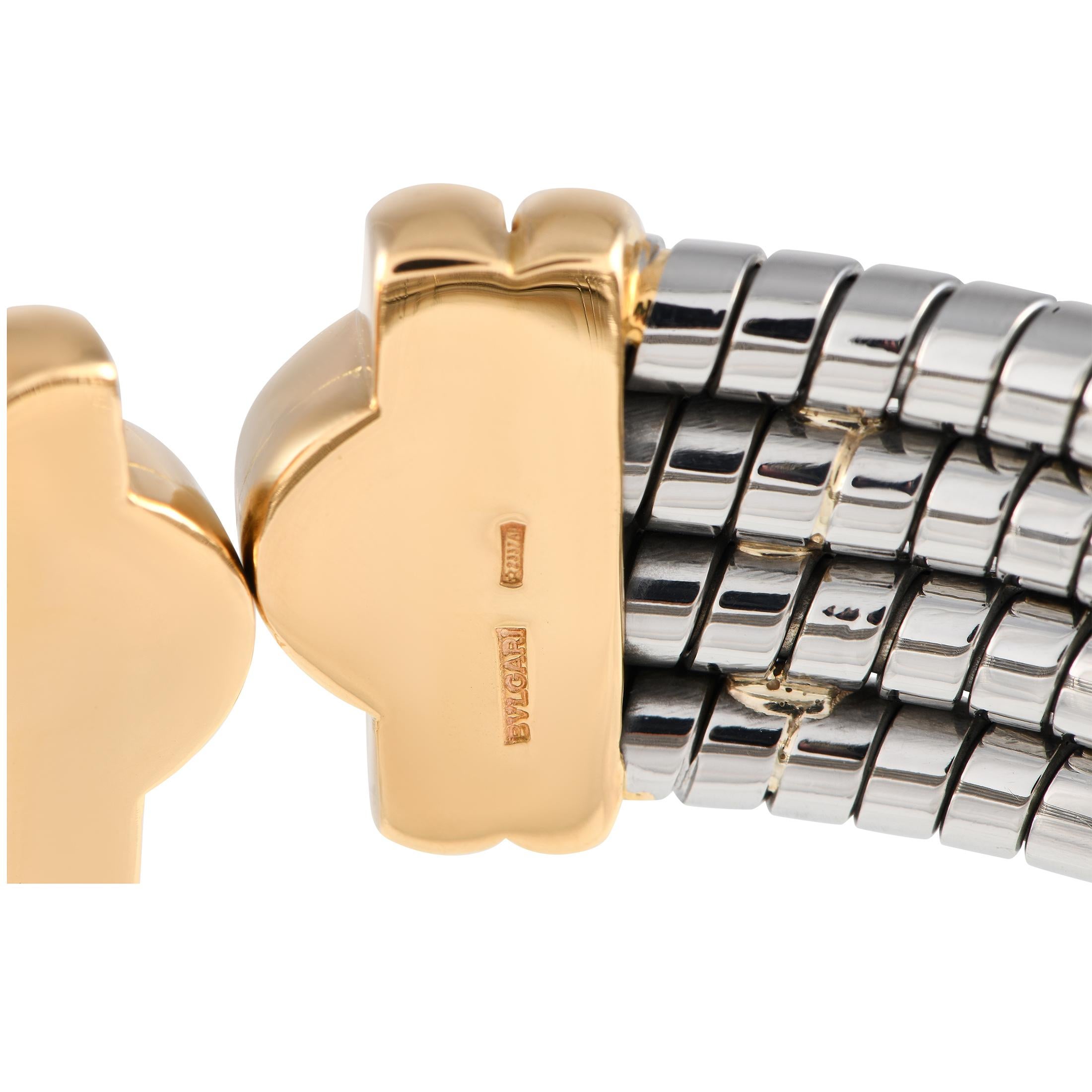 Bvlgari Tubogas 18K Yellow Gold and Steel Cuff Bracelet In Excellent Condition In Southampton, PA