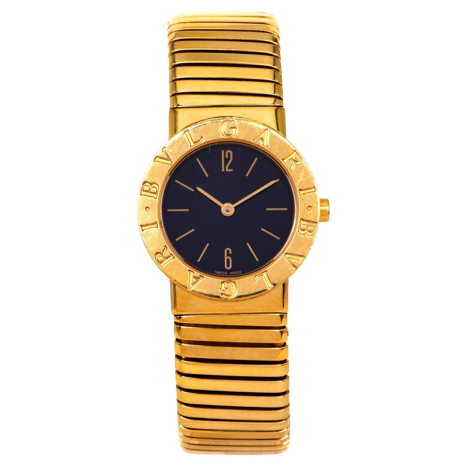 Bvlgari Tubogas 18K Yellow Gold Black Dial Swiss Ladies Watch