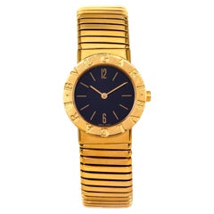 Retro Bvlgari Tubogas 18K Yellow Gold Black Dial Swiss Ladies Watch