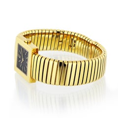 Bvlgari Tubogas 18 Karat Yellow Gold Black Square Dial Vintage Watch