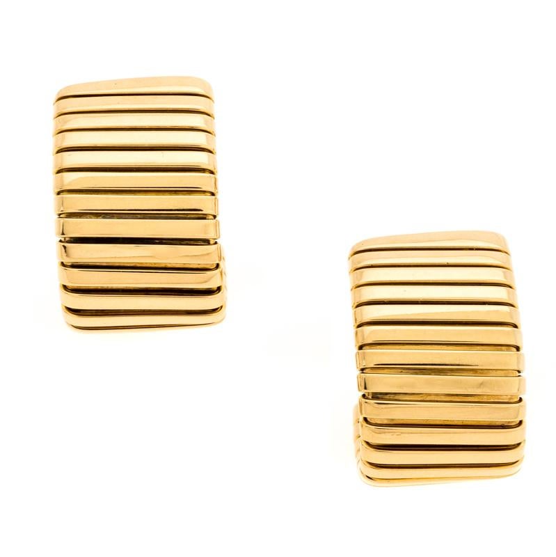 Contemporary Bvlgari Tubogas 18K Yellow Gold Clip-on Huggie Earring