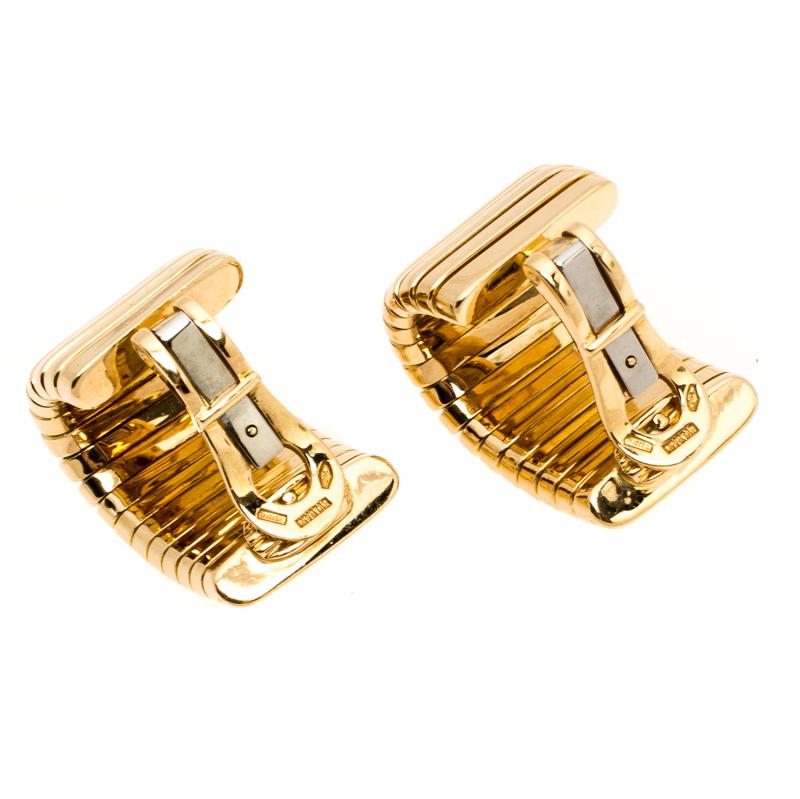 Bvlgari Tubogas 18K Yellow Gold Clip-on Huggie Earring In Good Condition In Dubai, Al Qouz 2
