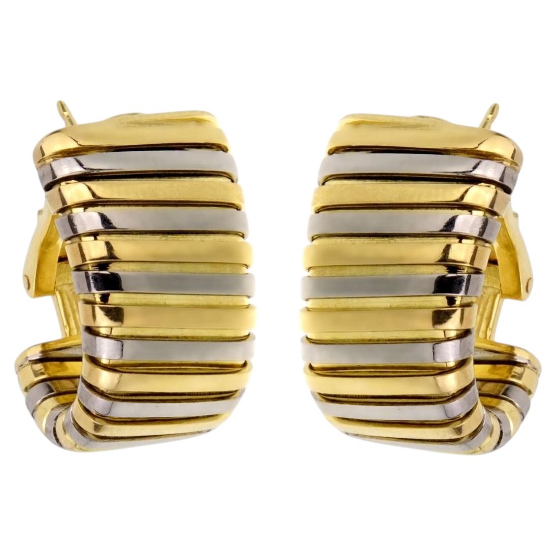 Pendientes de aro Bvlgari Tubogas de oro amarillo y blanco de 18k en venta