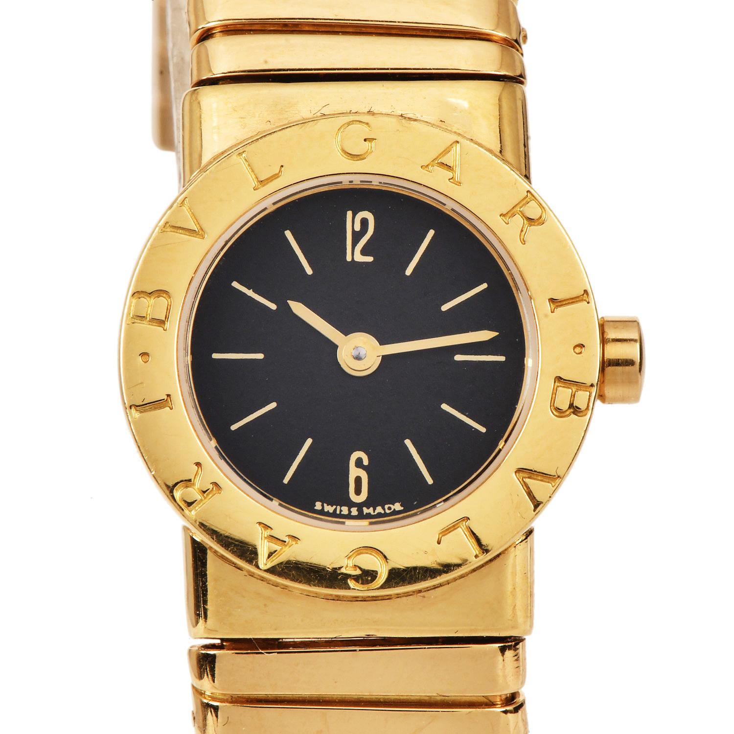 Baguette Cut Bvlgari Tubogas 19mm 18K Yellow Gold Ladies Quartz Watch