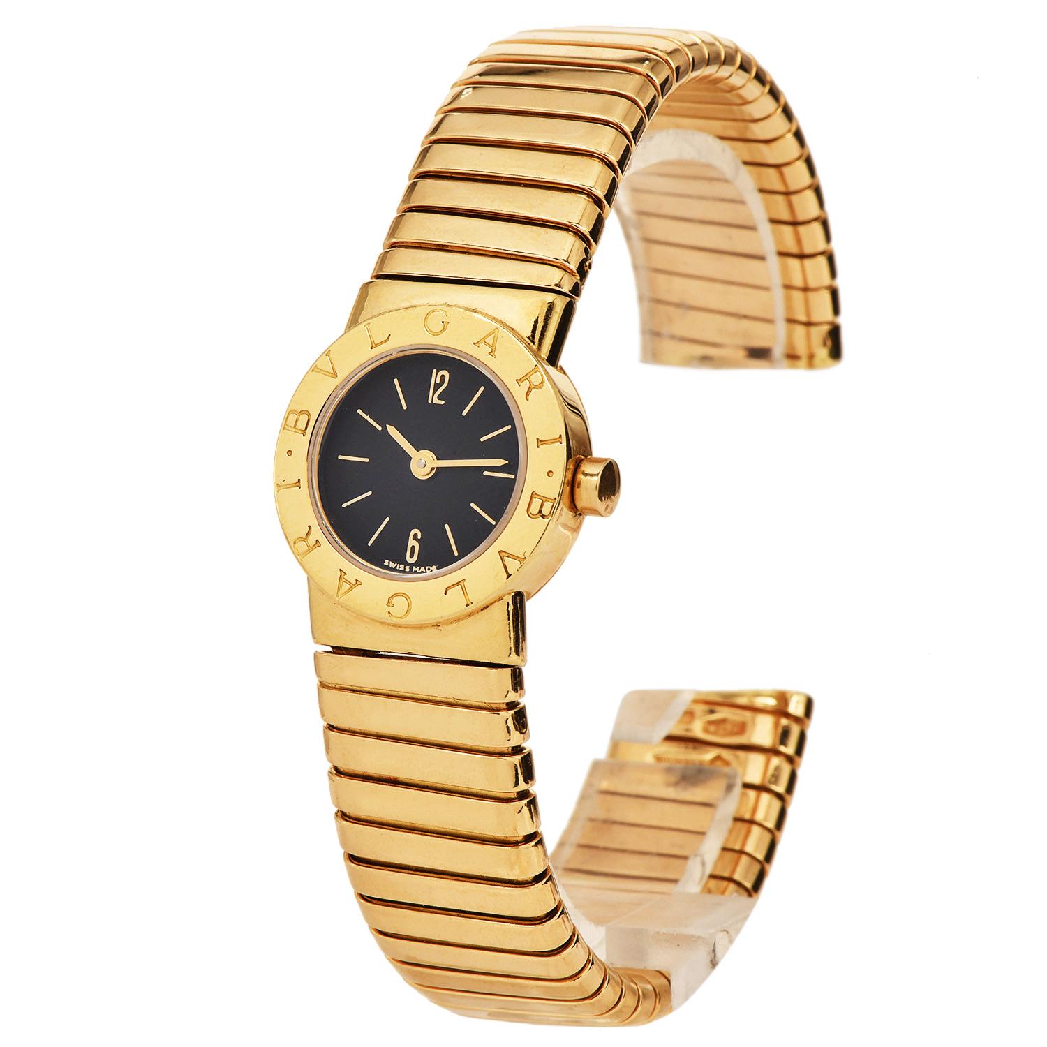 Bvlgari Tubogas 19mm 18K Yellow Gold Ladies Quartz Watch In Excellent Condition In Miami, FL