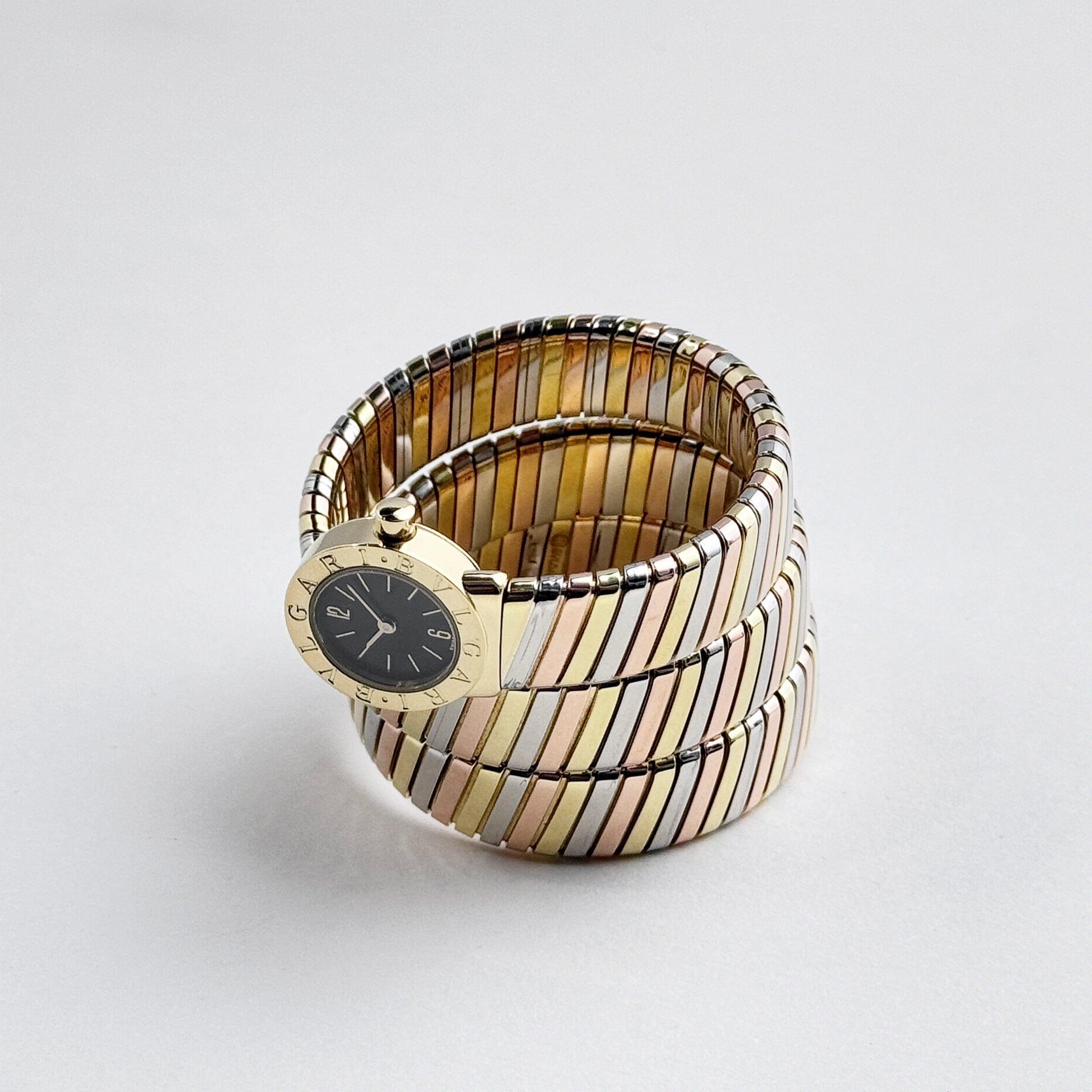 BVLGARI Tubogas BB191T 3 Row Tri-Color Quartz In Good Condition In New York, NY