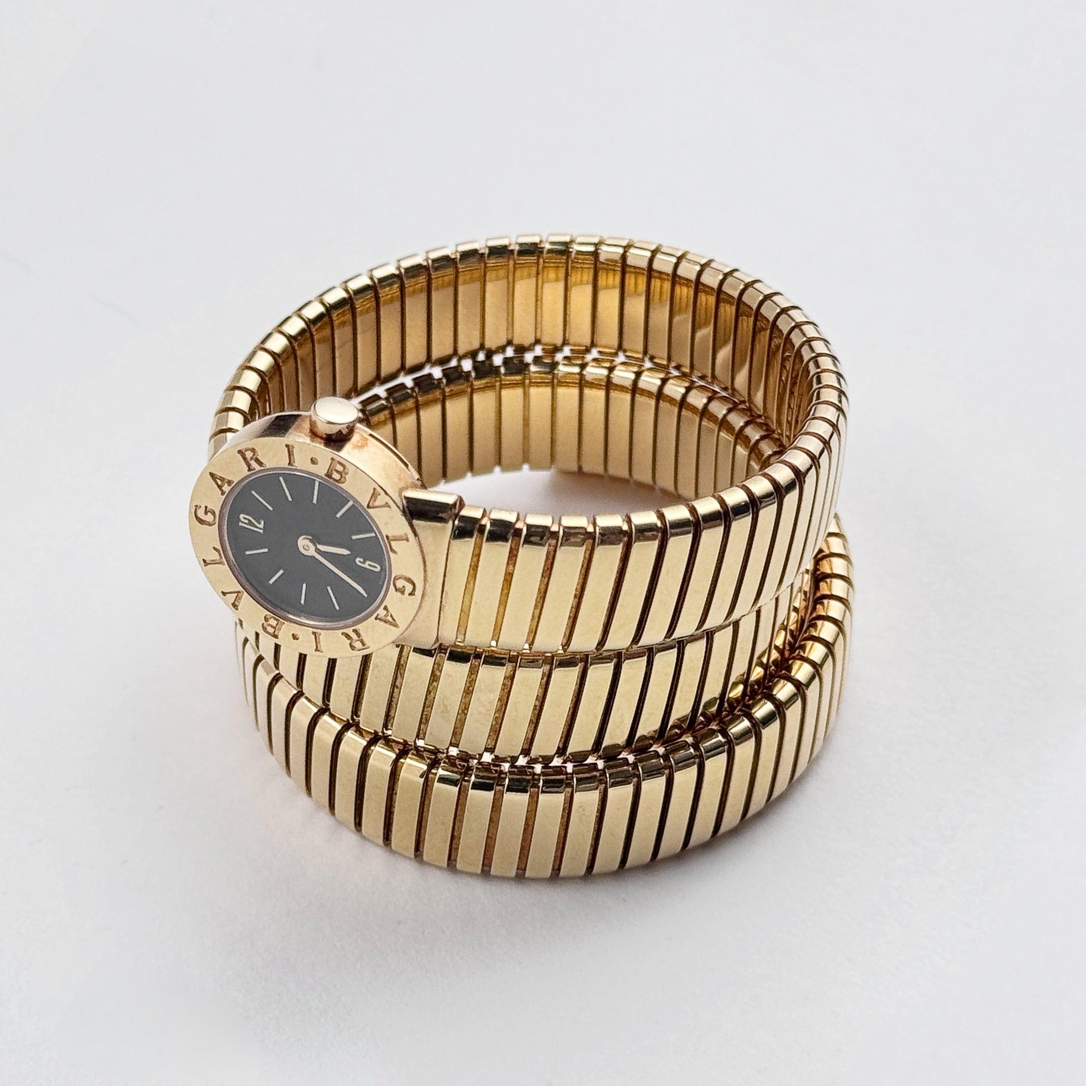 BVLGARI Tubogas BB191T 3 Row Yellow Gold Quartz In Good Condition In New York, NY