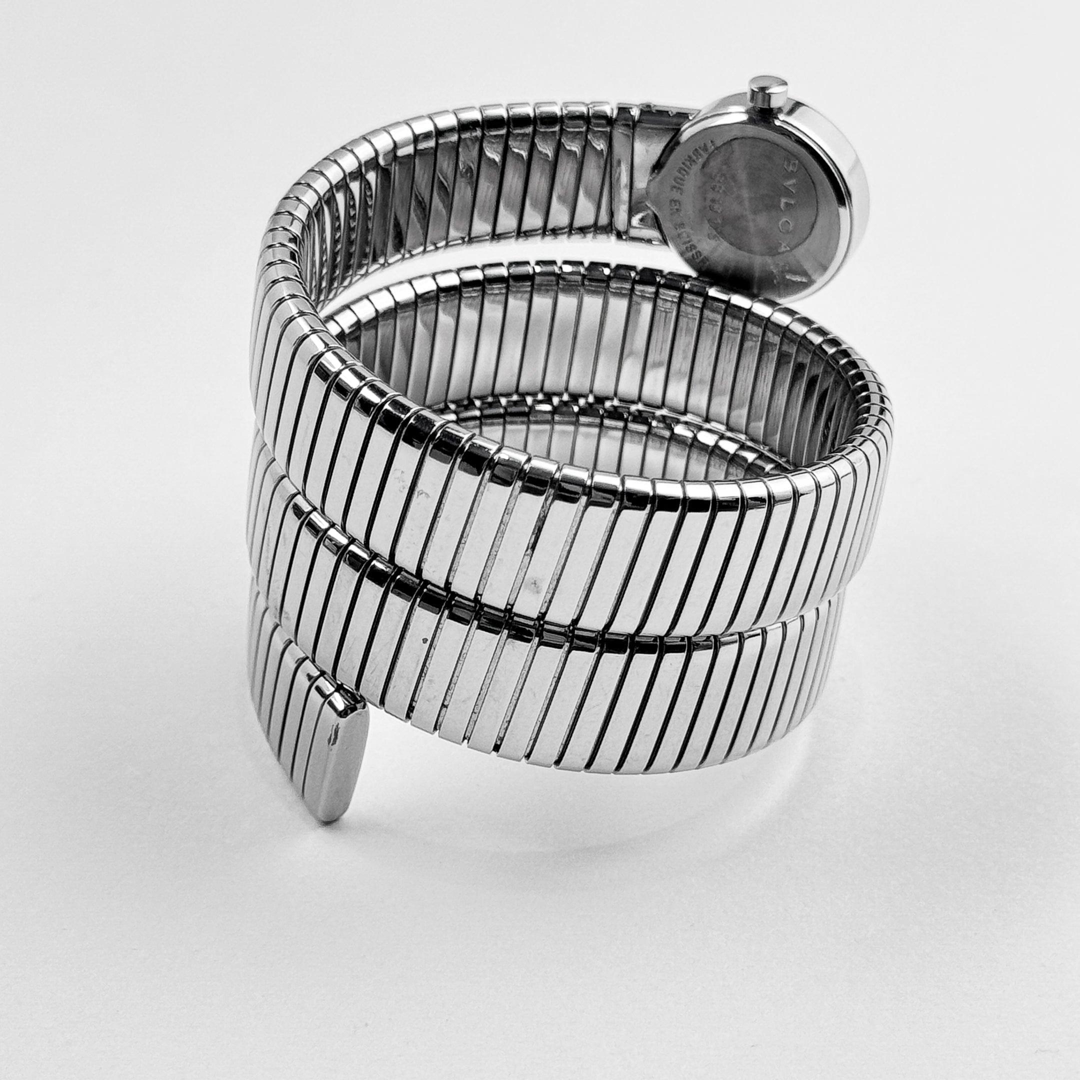 BVLGARI Tubogas BB191TS 3 rangées de cadrans en acier inoxydable avec diamants Pour femmes en vente