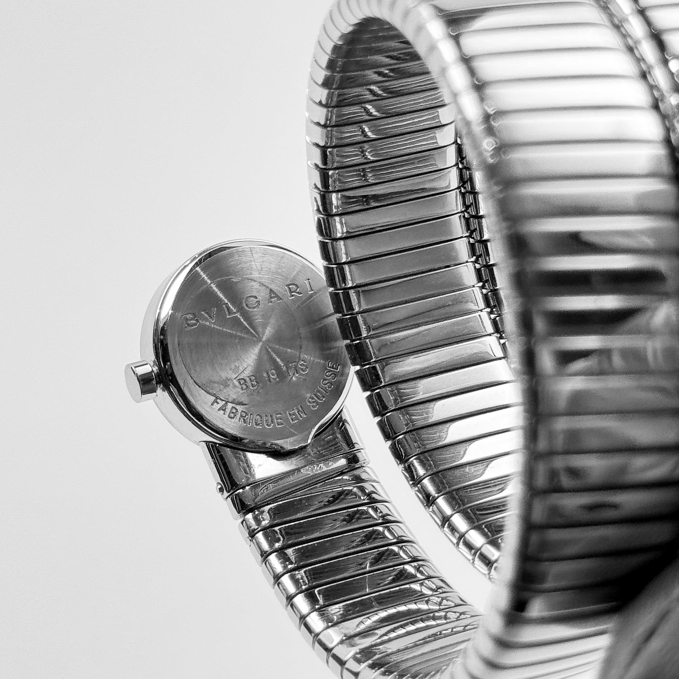 BVLGARI Tubogas BB191TS 3 rangées de cadrans en acier inoxydable avec diamants en vente 1