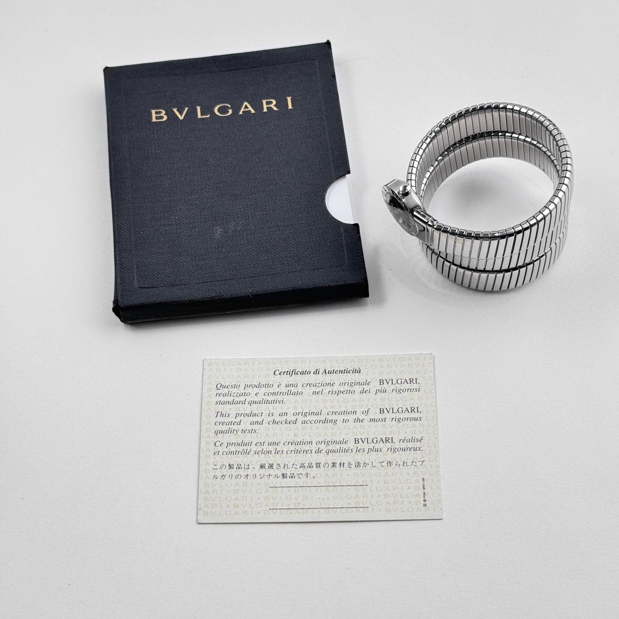 BVLGARI Tubogas BB191TS 3 rangées de cadrans en acier inoxydable avec diamants en vente 2