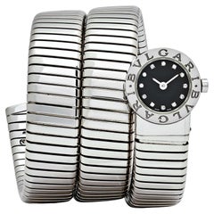 BVLGARI Tubogas BB191TS 3 Row Esfera de acero inoxidable con diamantes Cuarzo