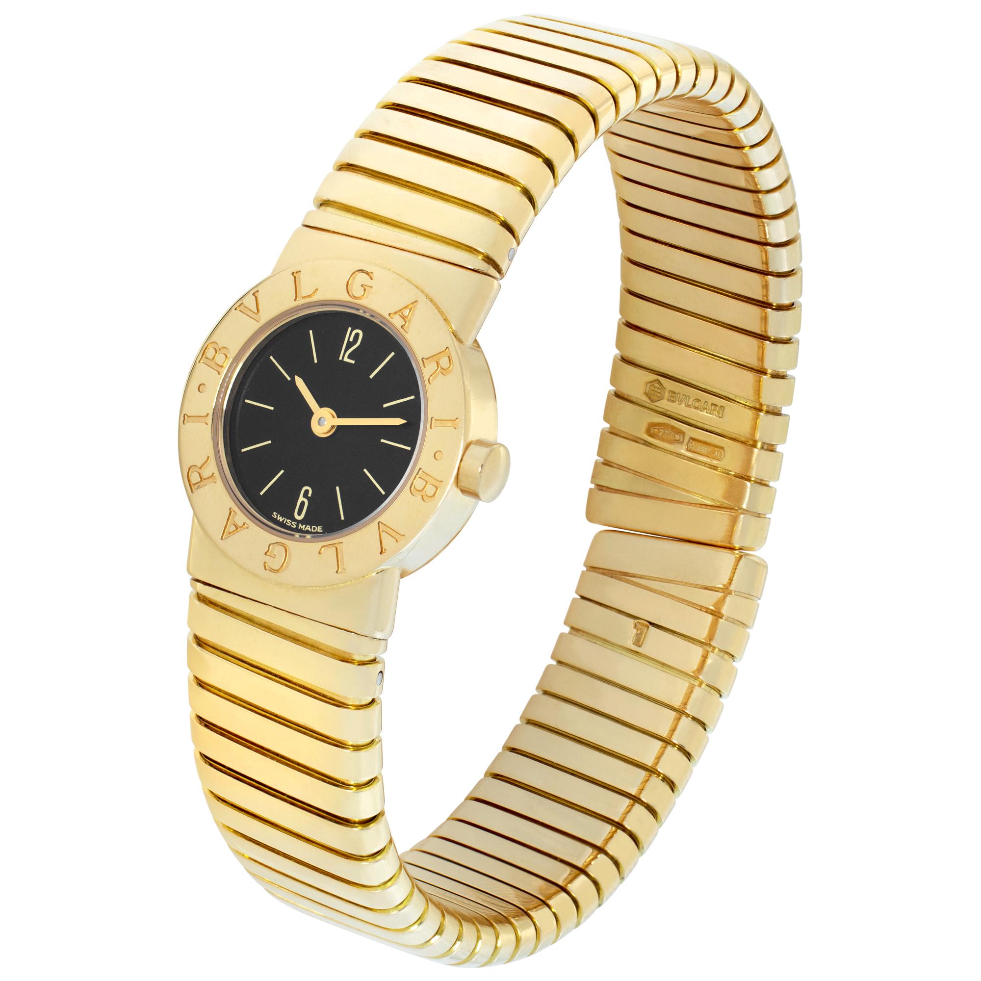 Bvlgari Tubogas in 18k yellow gold. Quartz. Comes with box, papers and recent Bvlgari factory service documents. Circa 1988. 19 mm case size. Ref bb192t. Fine Pre-owned Bvlgari / Bulgari Watch. Certified preowned Dress Bvlgari Tubogas bb192t watch