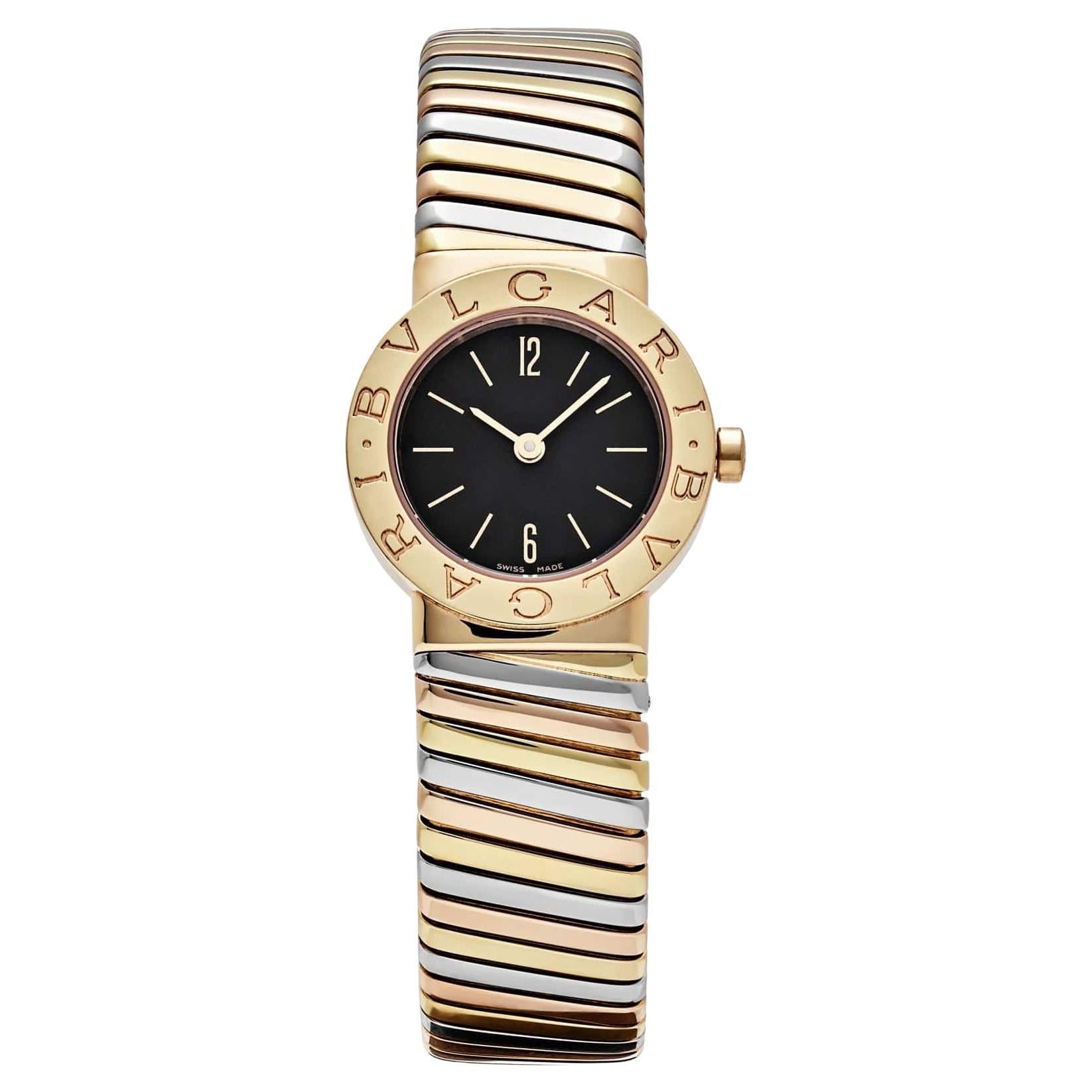 BVLGARI Tubogas BB232T 1 Row Tri Color Black Dial Quartz For Sale