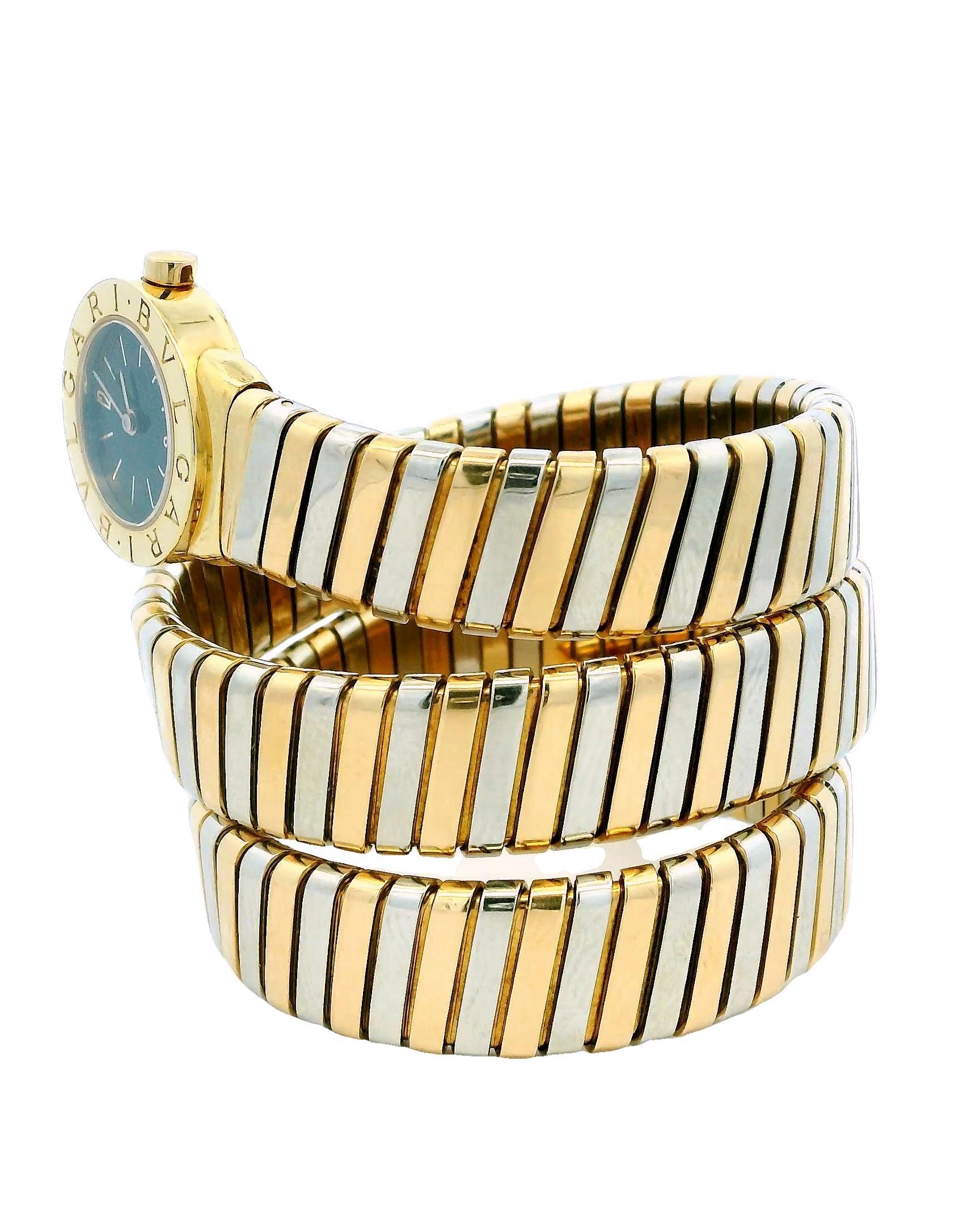 Bvlgari Tubogas Bicolor 18k Yellow & White Gold Ladies Watch In Excellent Condition In Great Neck Plaza, NY