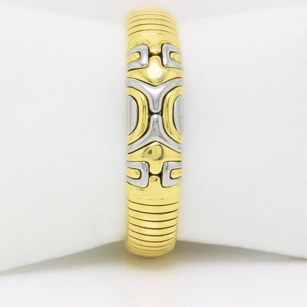 Women's Bvlgari Tubogas Bracelet Cuff 18 Karat White and Yellow Gold Alveare