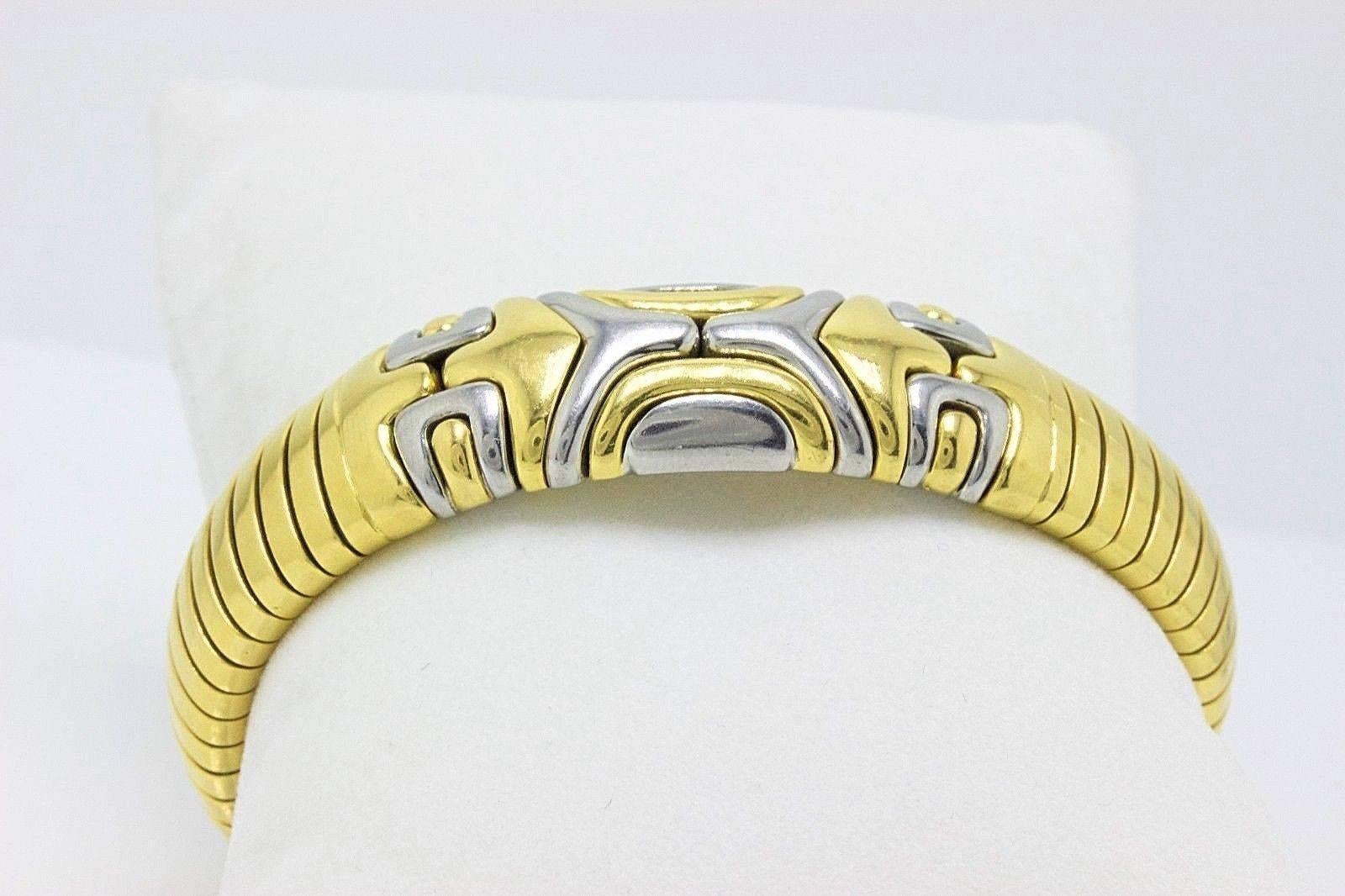 Bvlgari Tubogas Bracelet Cuff 18 Karat White and Yellow Gold Alveare 3