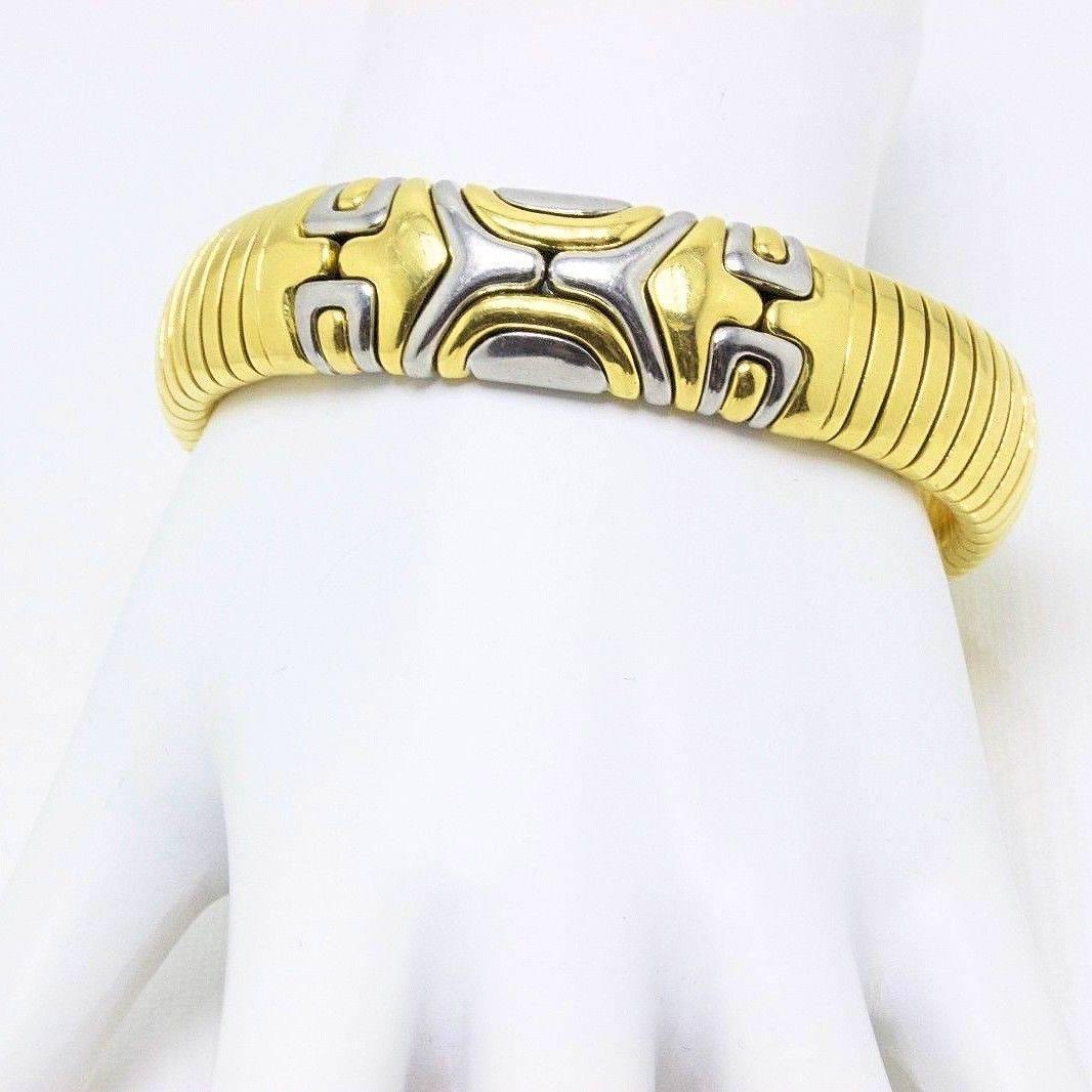 Bvlgari Tubogas Bracelet Cuff 18 Karat White and Yellow Gold Alveare 4