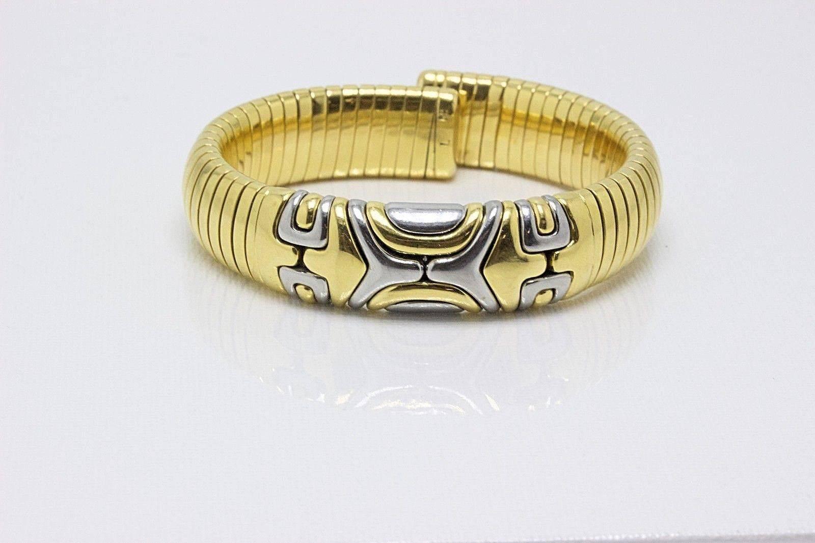 Bvlgari Tubogas Bracelet Cuff 18 Karat White and Yellow Gold Alveare 5