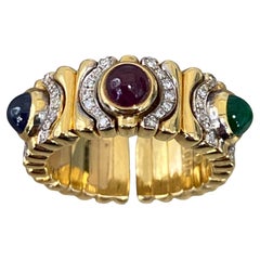 Vintage Bvlgari Tubogas Cabochon Ruby, Emerald & Sapphire Ring