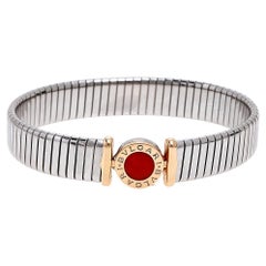 Bvlgari Tubogas Coral 18K Rose Gold Steel Cuff Bracelet L