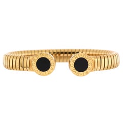 Bvlgari Tubogas Cuff Bangle Bracelet 18K Yellow Gold with Onyx