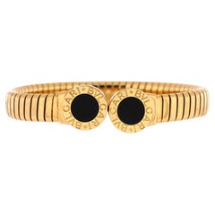 Bvlgari Tubogas Cuff Bangle Bracelet 18K Yellow Gold with Onyx