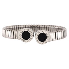 Bvlgari Tubogas Cuff Bangle Bracelet Stainless Steel with Onyx