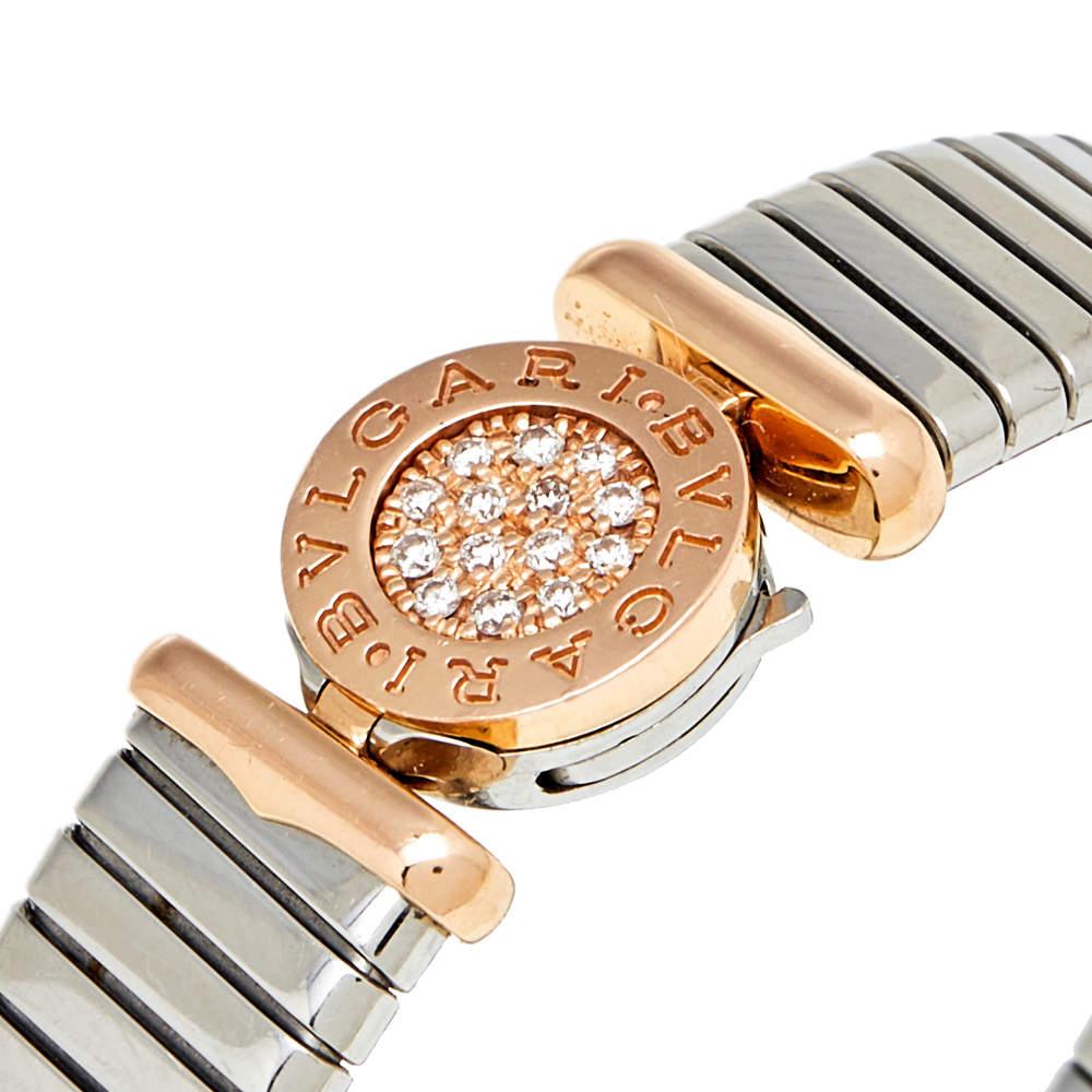 Bvlgari Tubogas Diamond 18K Rose Gold & Steel Cuff Bracelet S 1