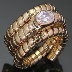 BVLGARI Tubogas Diamond 18k Yellow Gold 3-Row Wrap Ring