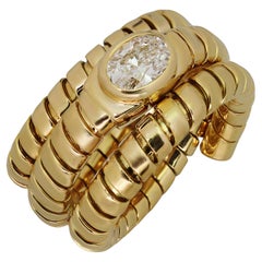 BVLGARI Tubogas Diamond 18k Yellow Gold 3-Row Wrap Ring 