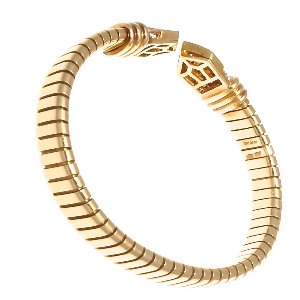 Round Cut Bvlgari Tubogas Diamond Gold Bracelet, circa 1960s