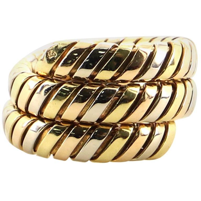 Bvlgari Tubogas Double Wrap Ring 18 Karat Tricolor Gold