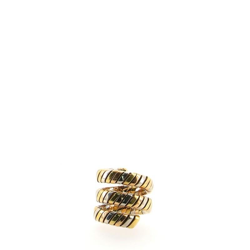 Bvlgari Tubogas Double Wrap Ring 18 Karat Tricolor Gold In Good Condition In New York, NY