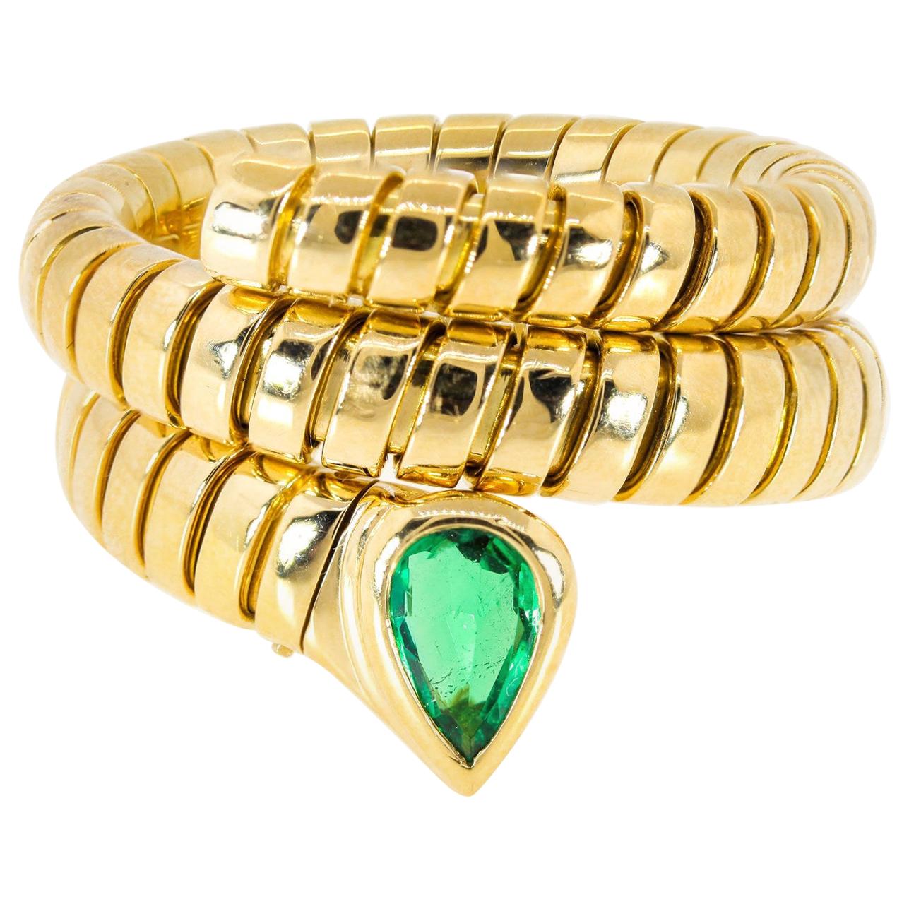 Bvlgari Tubogas Emerald Snake Ring