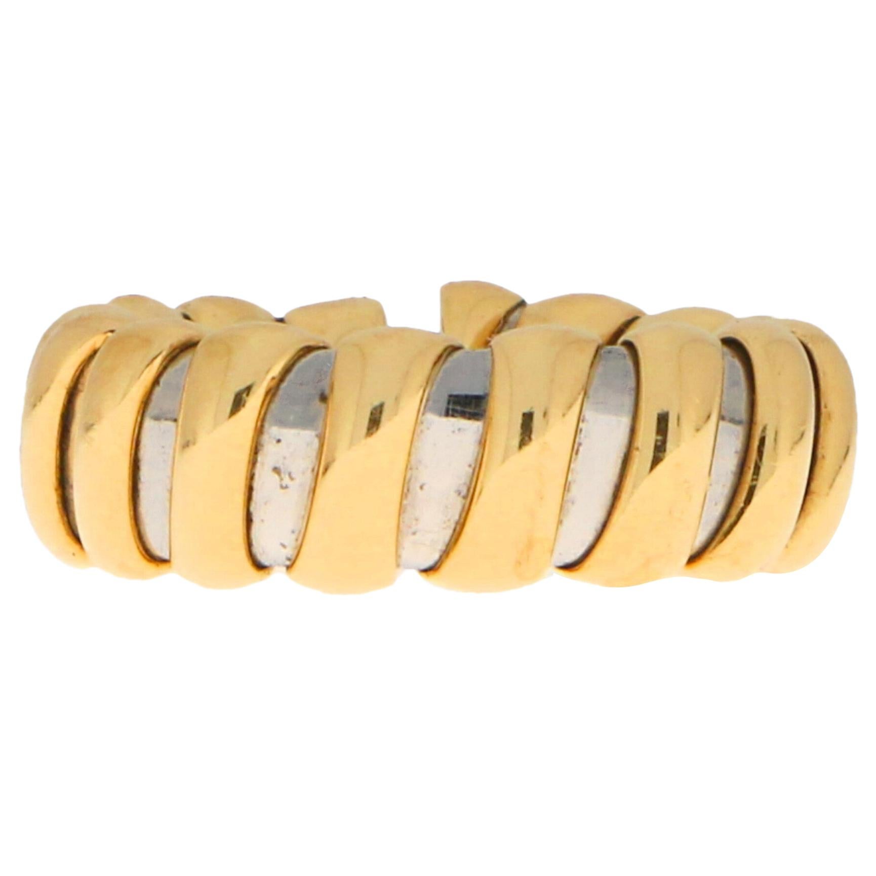 Bvlgari Tubogas Flexible Ring Set in 18 Karat Yellow Gold and Stainless Steel