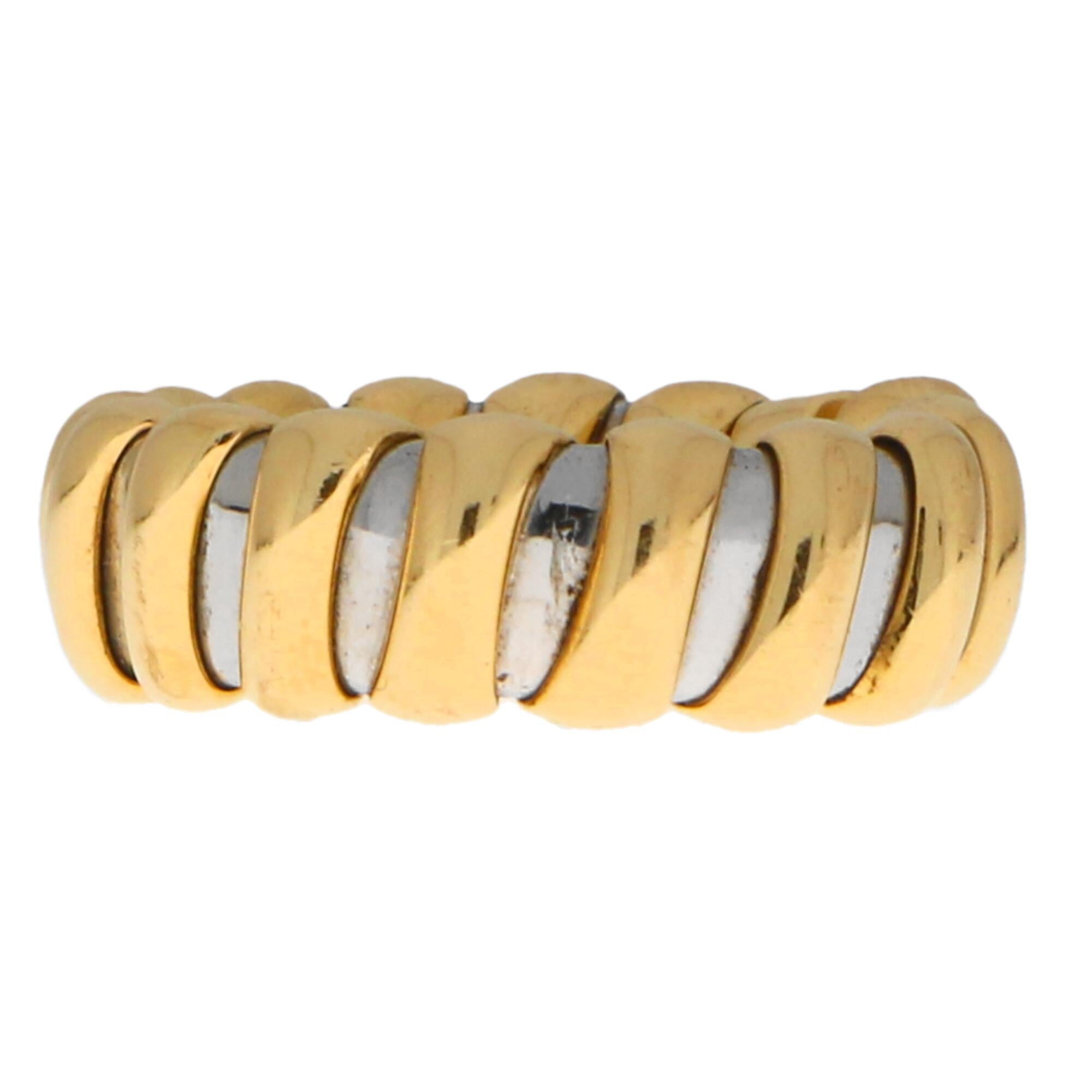 Retro Bvlgari Tubogas Flexible Ring Set in 18 Karat Yellow Gold and Stainless Steel