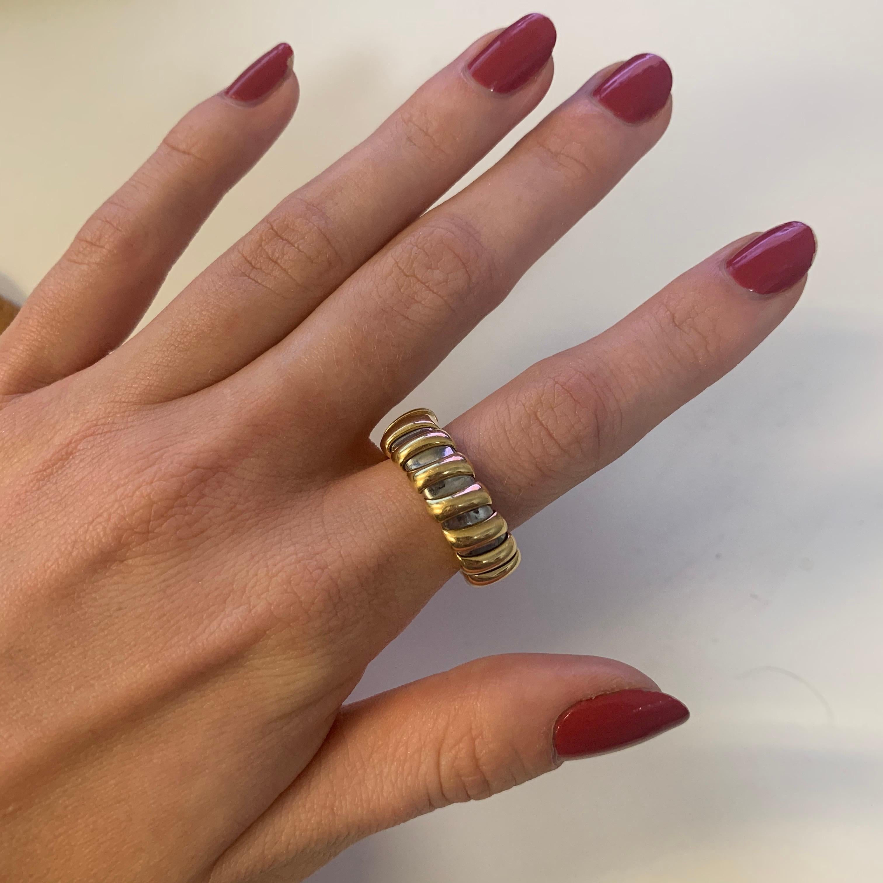 Women's or Men's Bvlgari Tubogas Flexible Ring Set in 18 Karat Yellow Gold and Stainless Steel