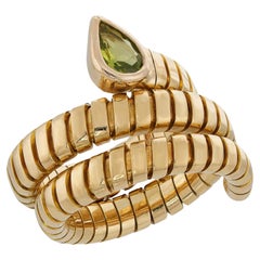 BVLGARI Tubogas Green Peridot 18k Yellow Gold Ring 