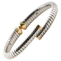 Bvlgari Tubogas Hearts Open Flex Bangle Bracelet Stainless Steel with 18K Yellow