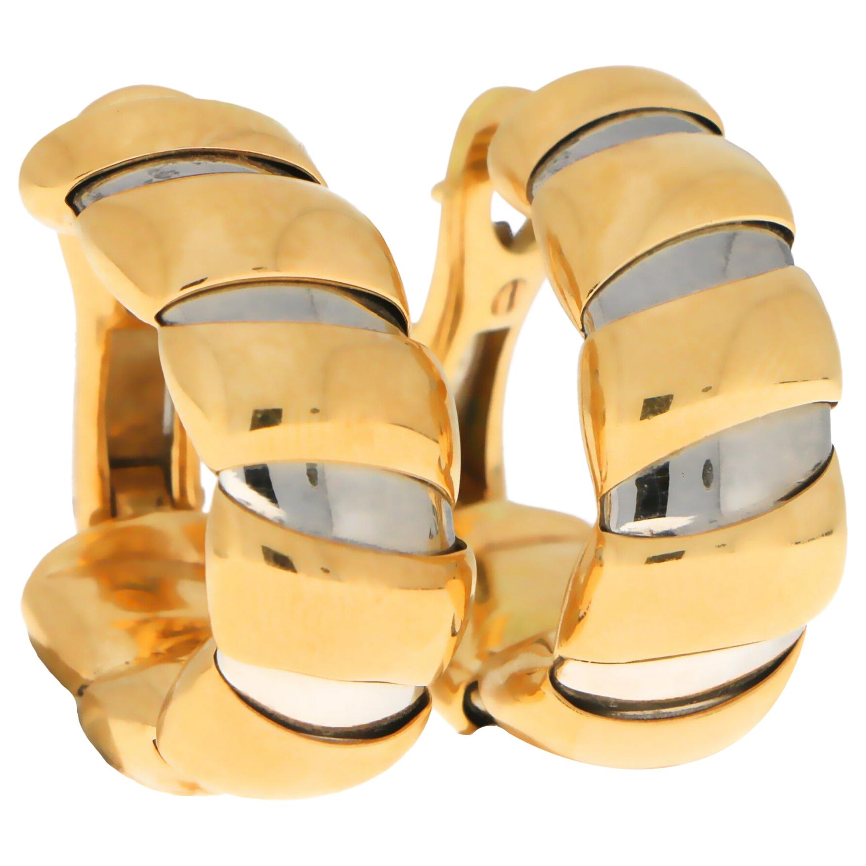 Bvlgari Tubogas Hoop Earrings in 18 Karat Yellow Gold and Stainless Steel