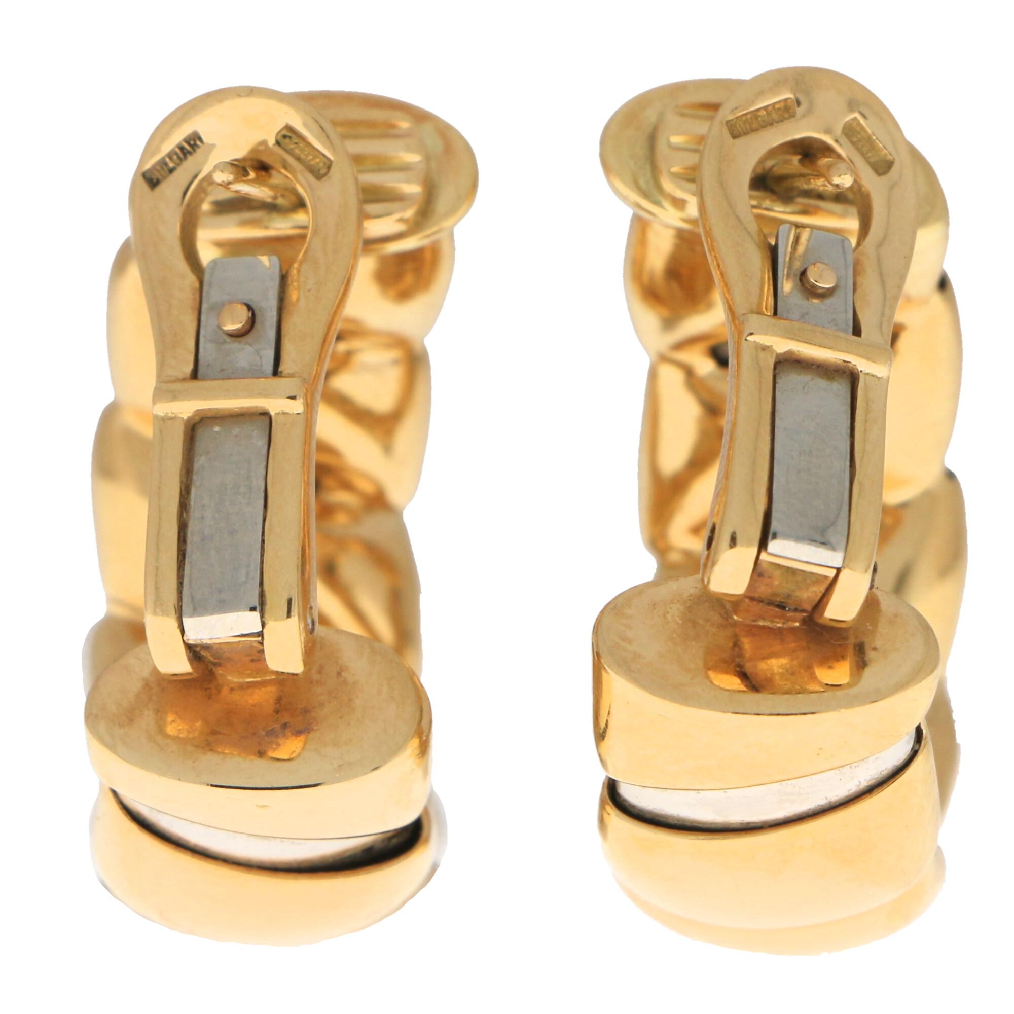 Bvlgari Tubogas Hoop Earrings in 18 Karat Yellow Gold and Stainless Steel In Good Condition In London, GB